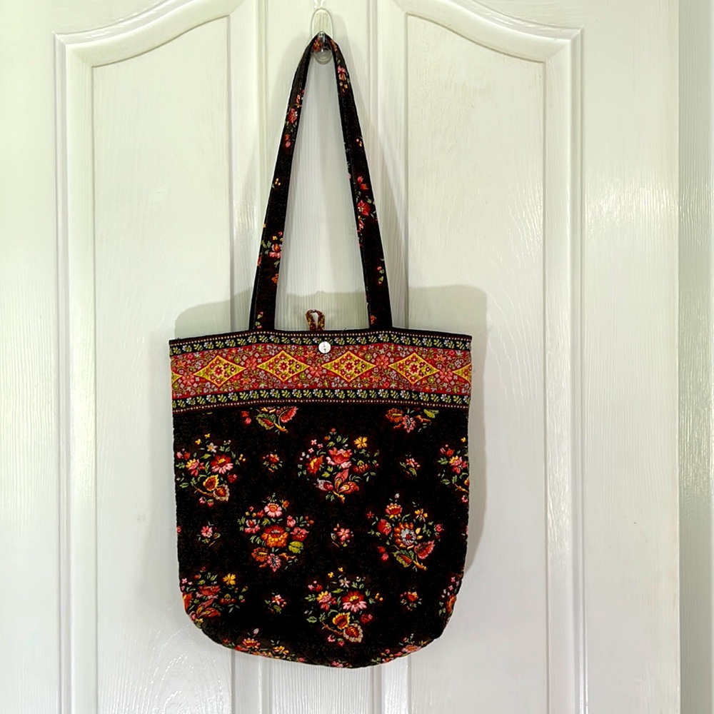 Vera Bradley (retired) Chocolate pink  Tote floral purse quilted used condition
